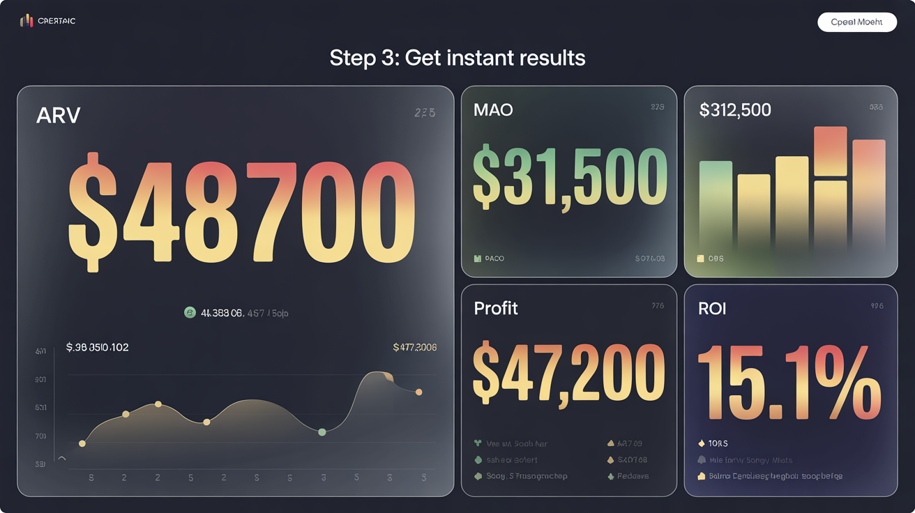 Step 3: Get Instant Results - View ARV, MAO, profit projections and ROI
